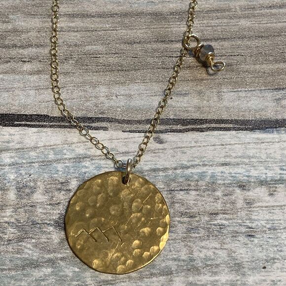 Artisan Jewelry - 14k GF Hammered Disc Necklace 18" Chain Charm Artisan Mountains Stamped Minimal